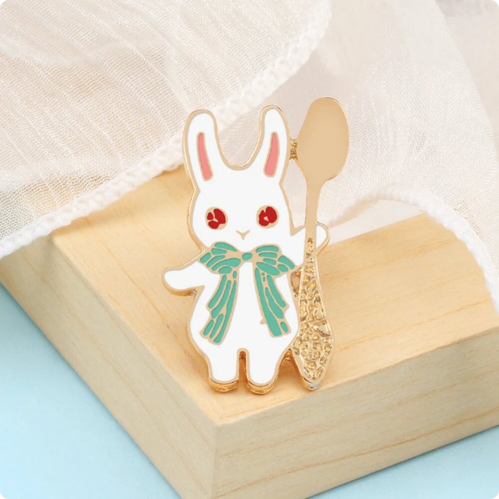 Bunny With Golden Spoon Pin Badge